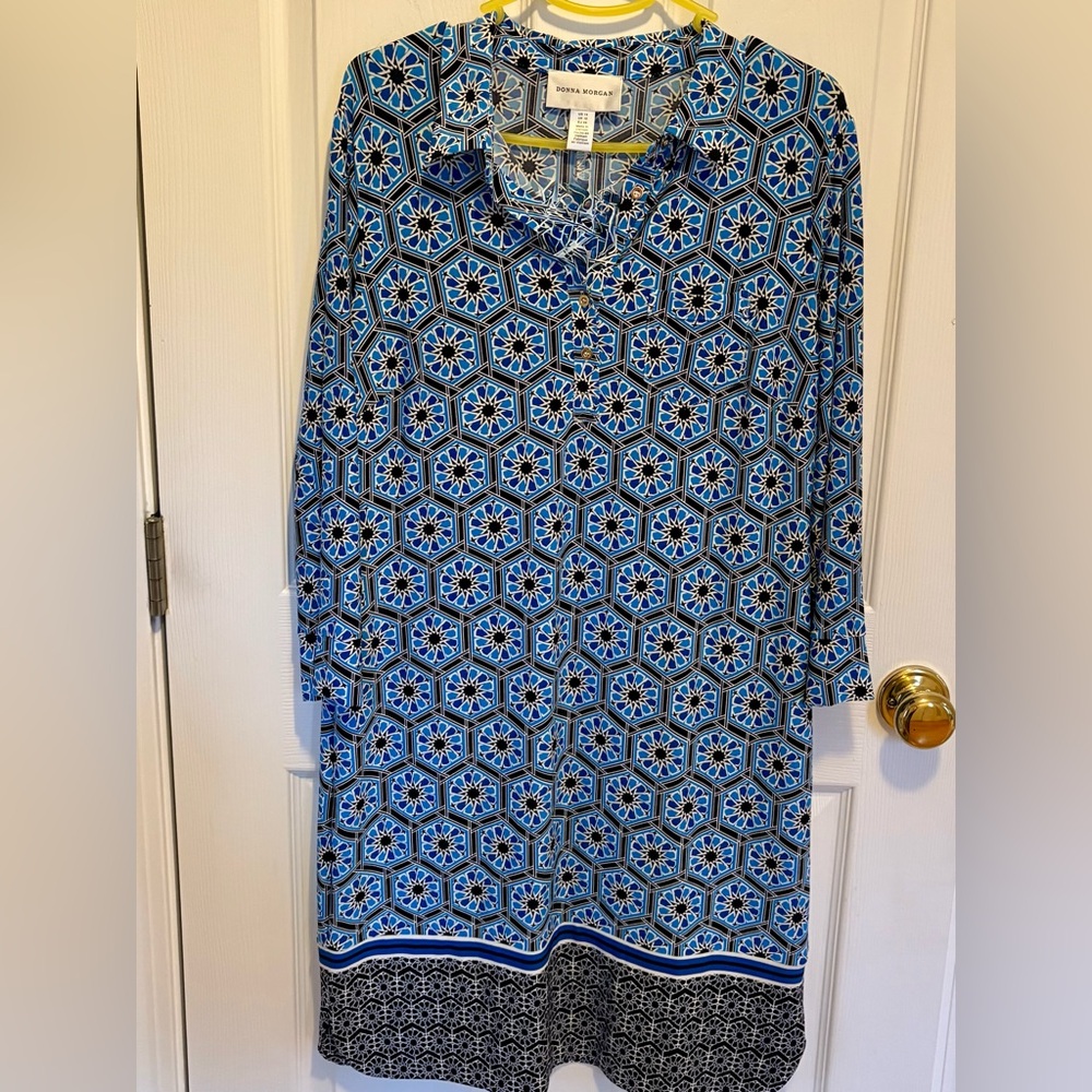 Donna Morgan Blue and Black Patterned Dress